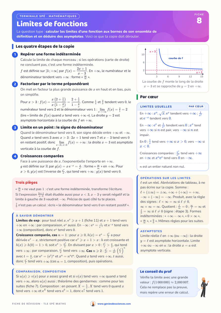 Fiche de révision « Limites de fonctions », Mathématiques Terminale spé