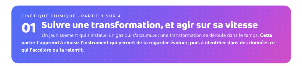 Partie 1 : Suivre une transformation, et agir sur sa vitesse