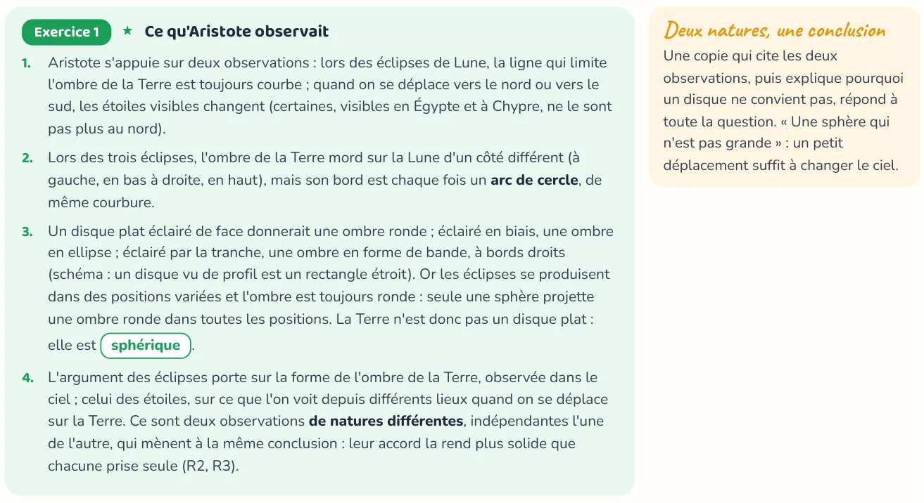 Un corrigé du cahier « La forme de la Terre ».
