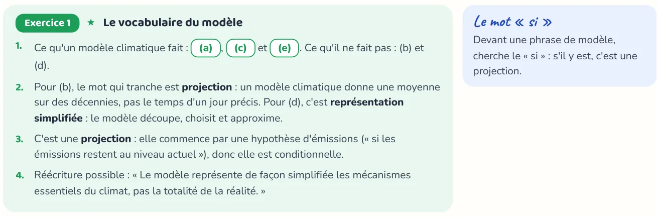 Un corrigé du cahier « Le climat du futur ».