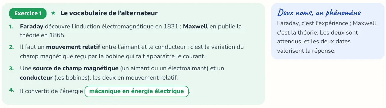 Un corrigé du cahier « Deux siècles d'énergie électrique ».