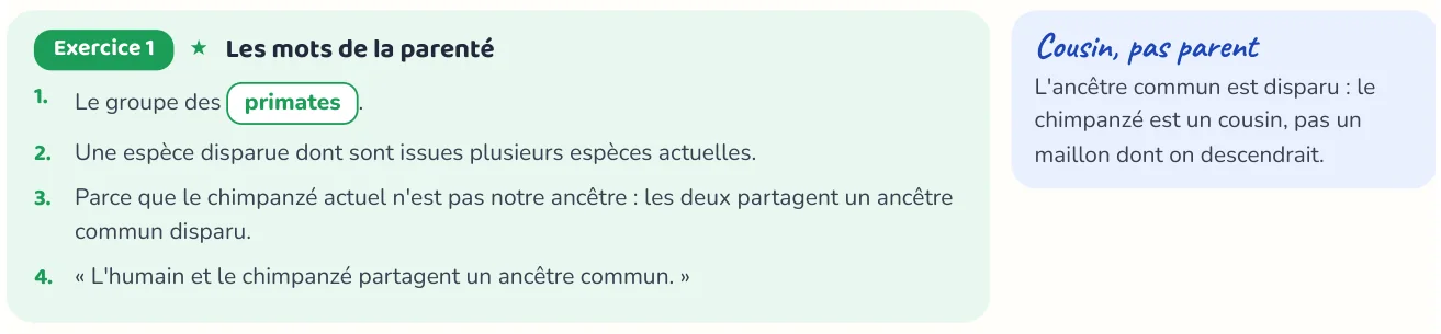 Un corrigé du cahier « L'évolution humaine ».