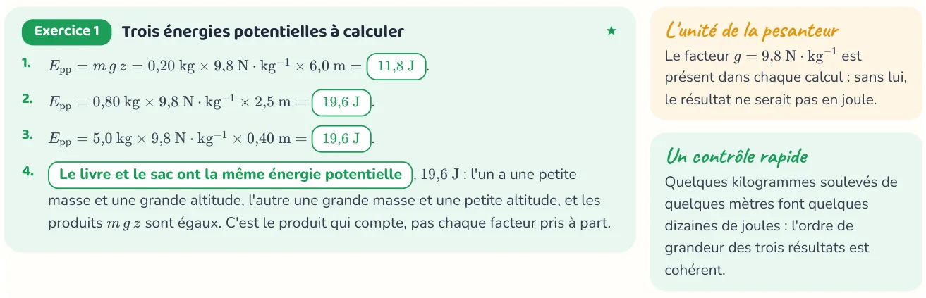 Un corrigé du cahier « Énergie potentielle et énergie mécanique ».
