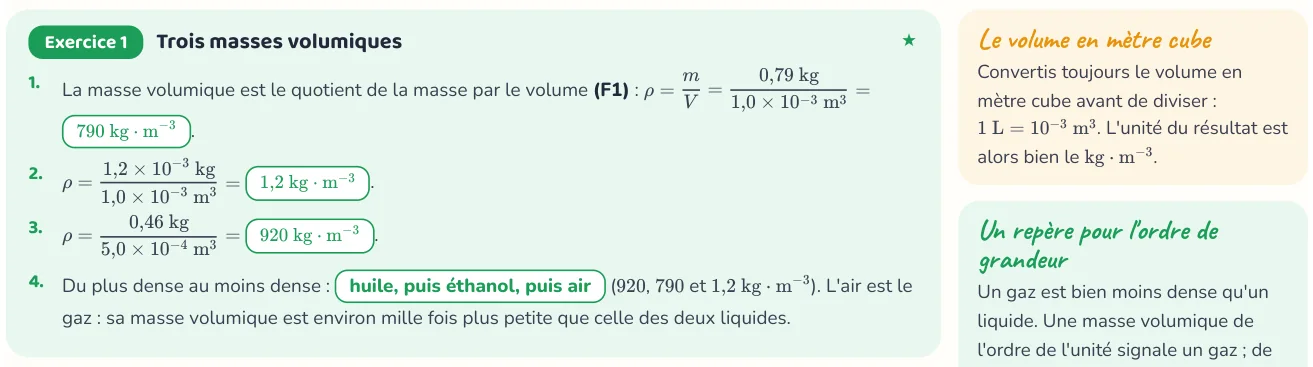 Un corrigé du cahier « Décrire un fluide au repos ».