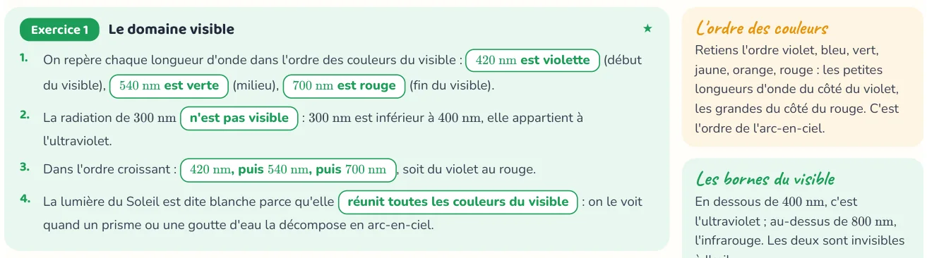 Un corrigé du cahier « Spectrophotométrie et loi de Beer-Lambert ».