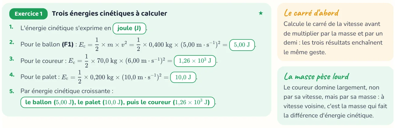 Un corrigé du cahier « Travail d'une force et théorème de l'énergie cinétique ».