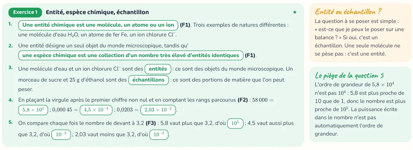 Un corrigé du cahier « Compter les entités : la mole ».