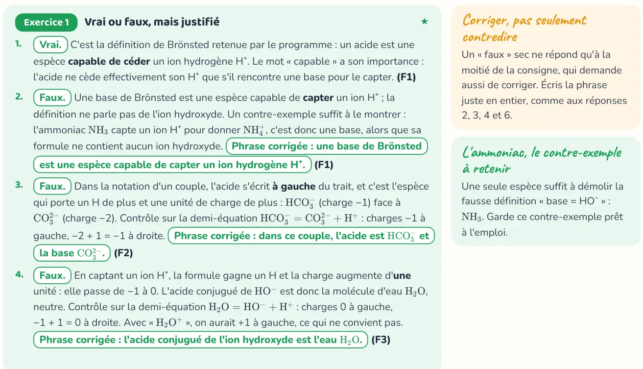 Un corrigé du cahier « Acides et bases de Brönsted ».
