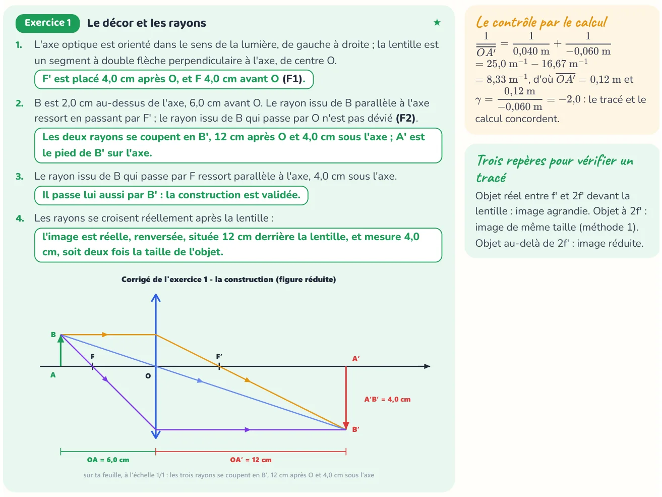 Un corrigé du cahier « La lunette astronomique ».