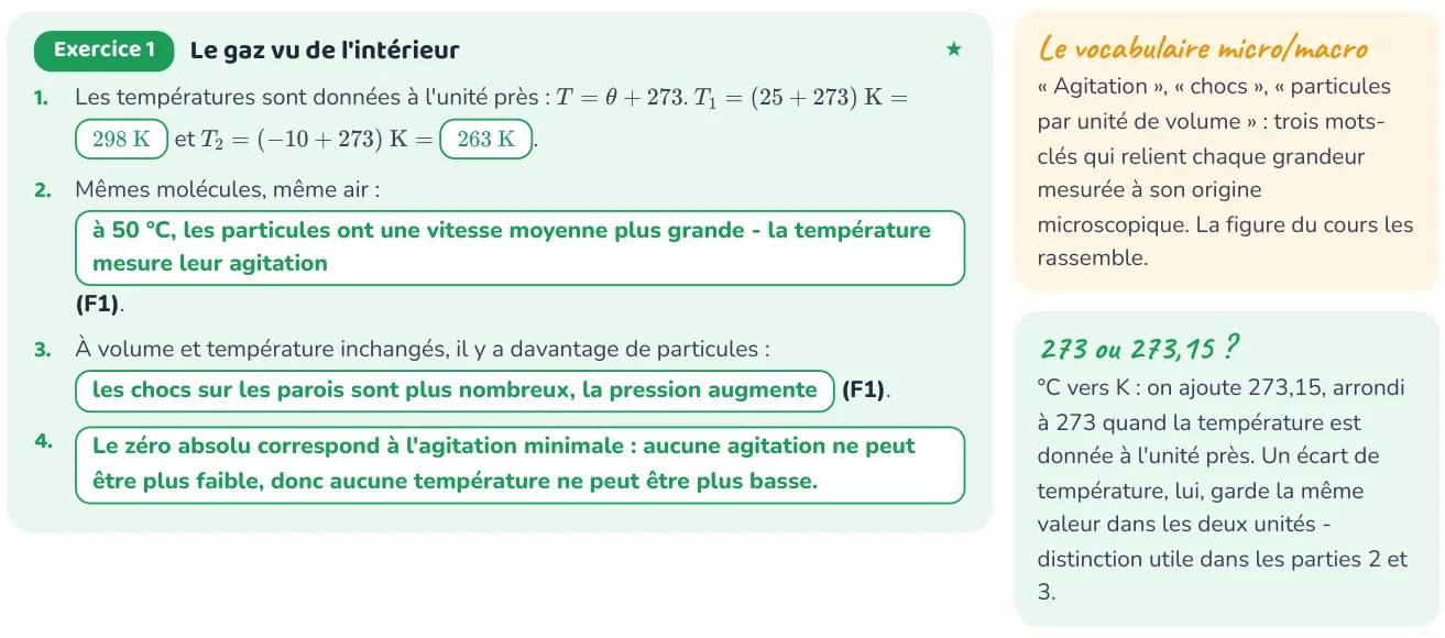 Un corrigé du cahier « Thermodynamique : gaz parfait et bilans d'énergie ».