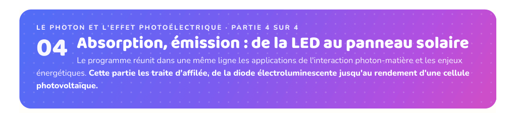 Partie 4 : Absorption, émission : de la LED au panneau solaire