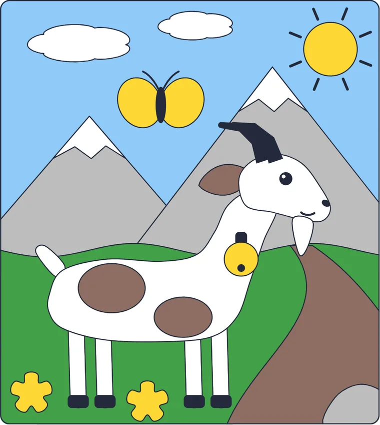 La chèvre : le dessin une fois colorié