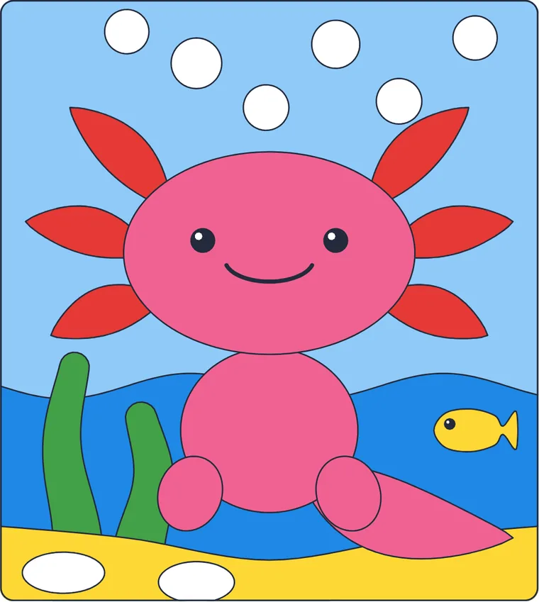 L'axolotl : le dessin une fois colorié