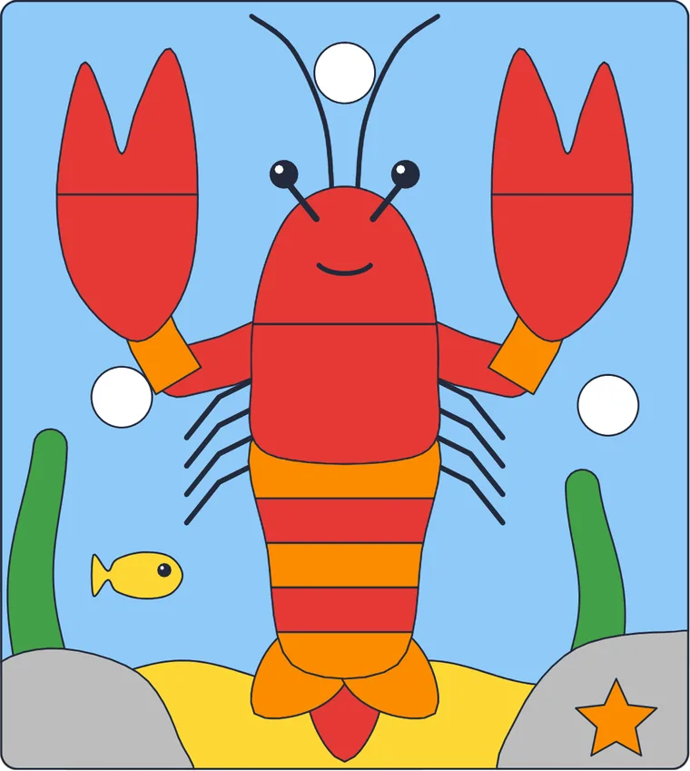 Le homard : le dessin une fois colorié