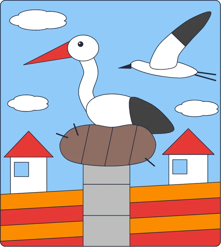 La cigogne : le dessin une fois colorié