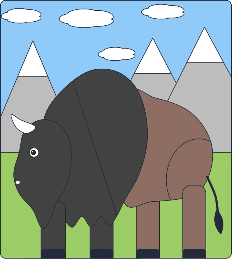 Le bison : le dessin une fois colorié