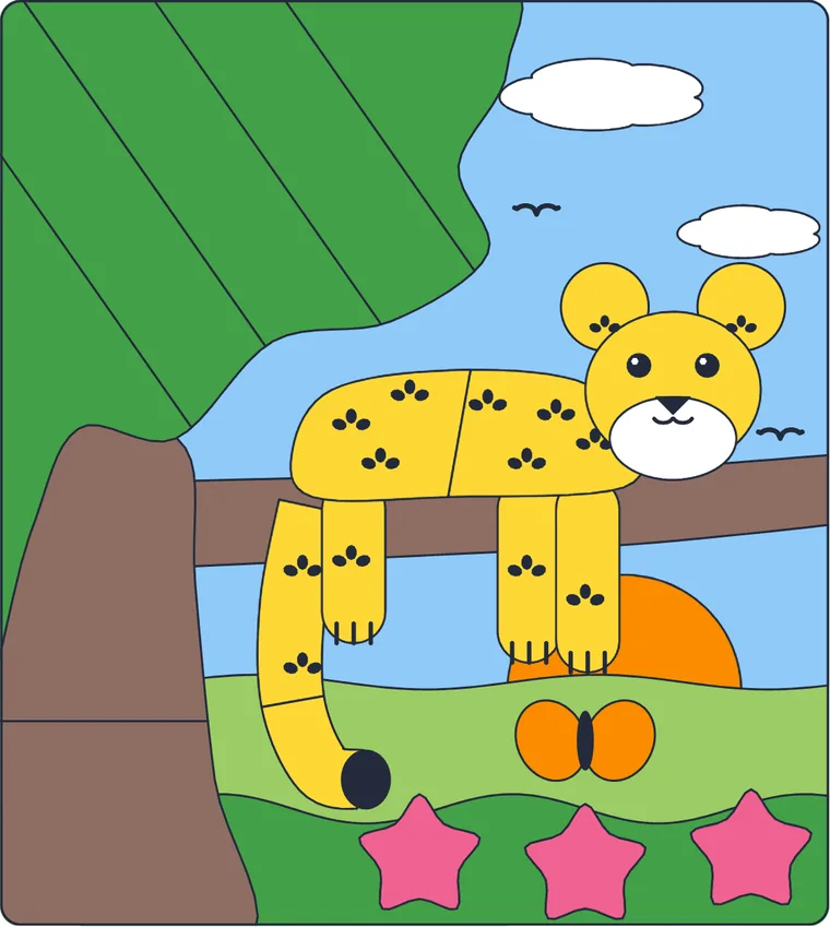 Le léopard : le dessin une fois colorié
