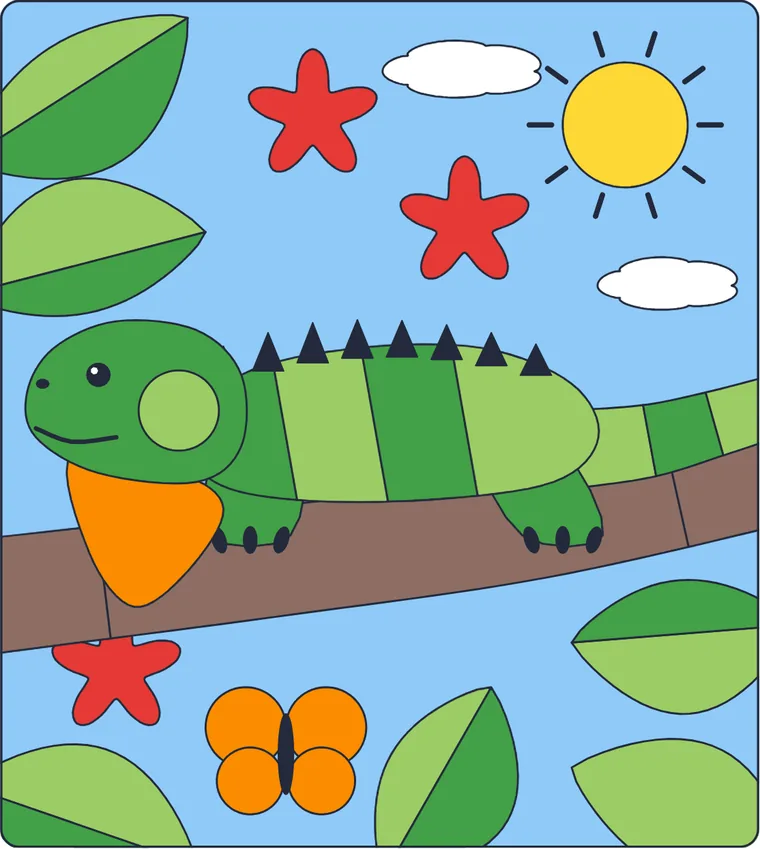L'iguane : le dessin une fois colorié