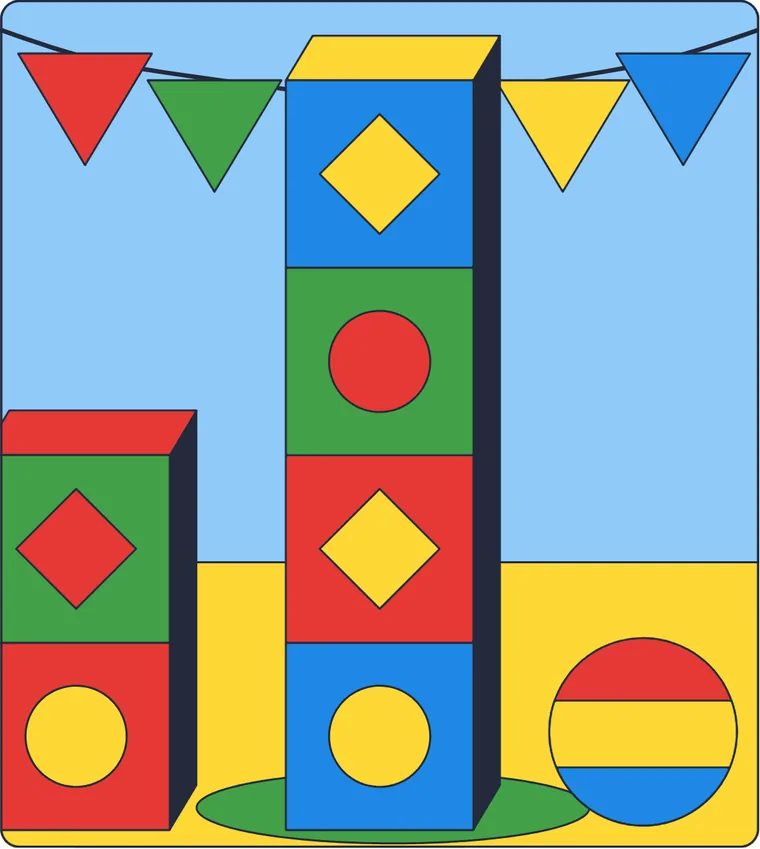 La tour en cubes : le dessin une fois colorié