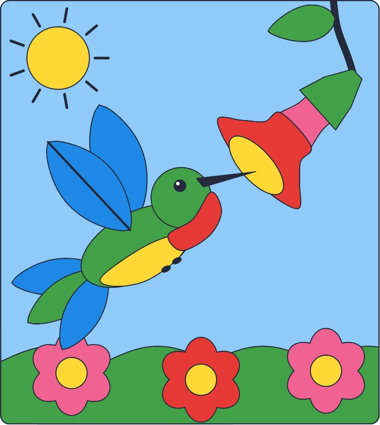 Le colibri : le dessin une fois colorié