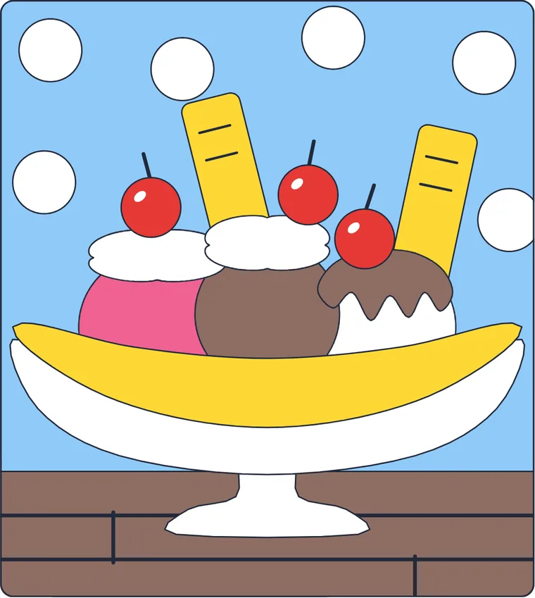 Le banana split : le dessin une fois colorié
