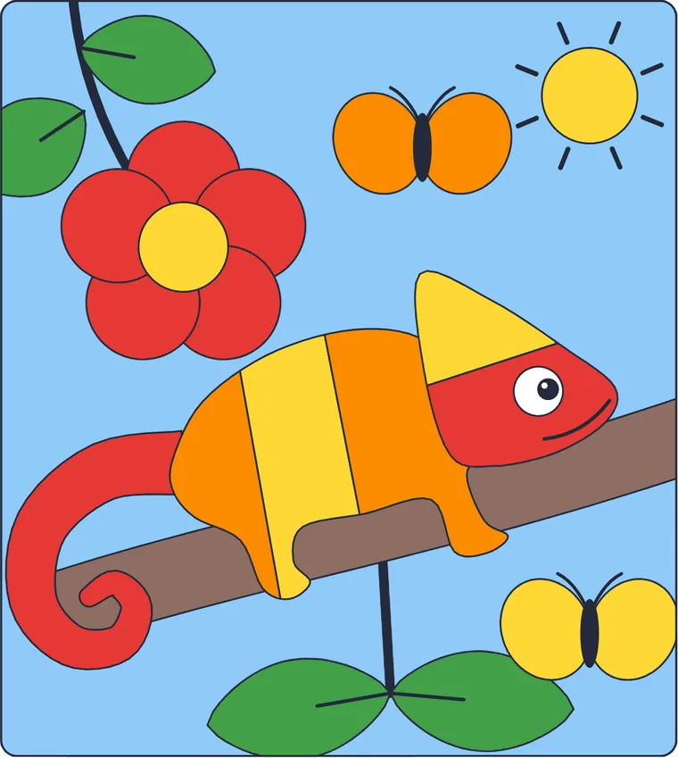 Le caméléon : le dessin une fois colorié