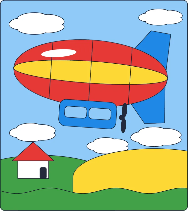 Le dirigeable : le dessin une fois colorié