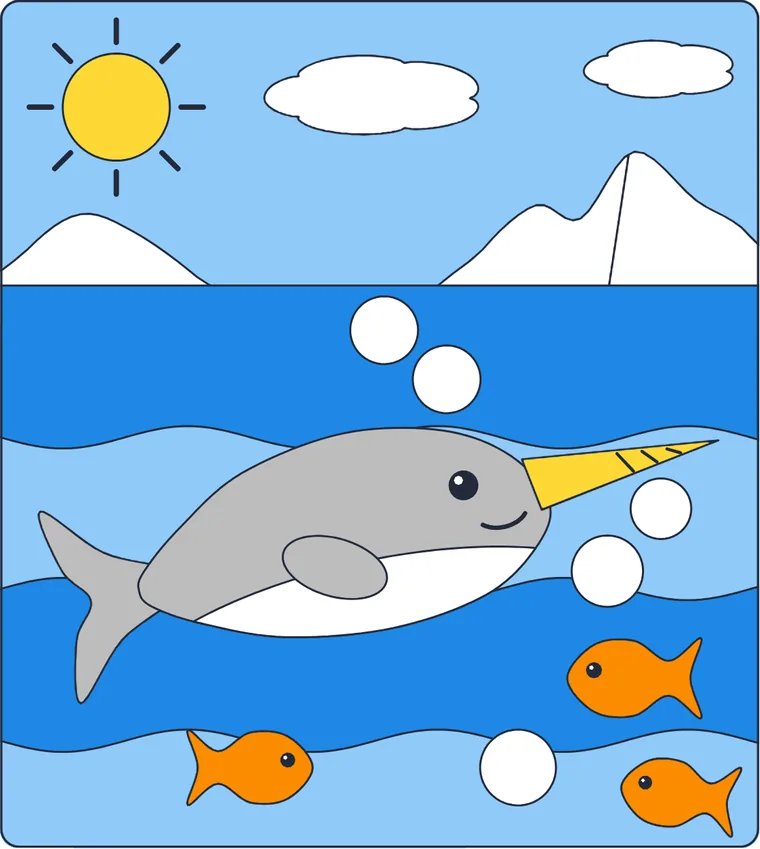 Le narval : le dessin une fois colorié