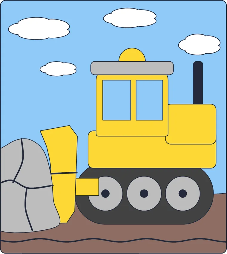 Le bulldozer : le dessin une fois colorié