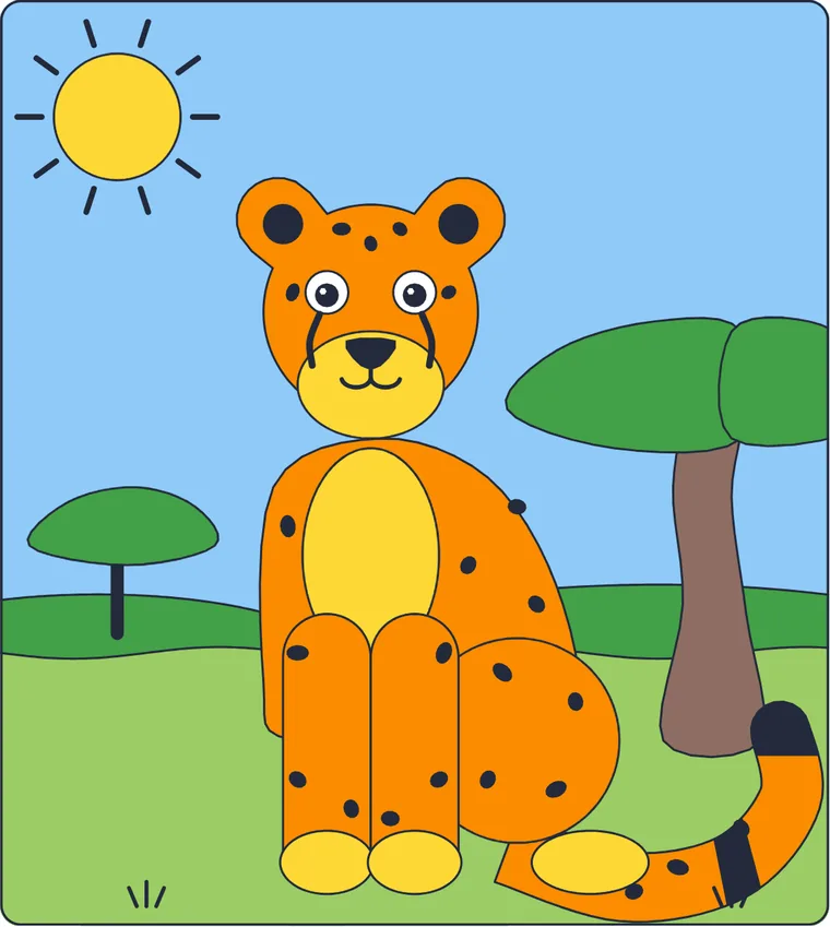 Le guépard : le dessin une fois colorié