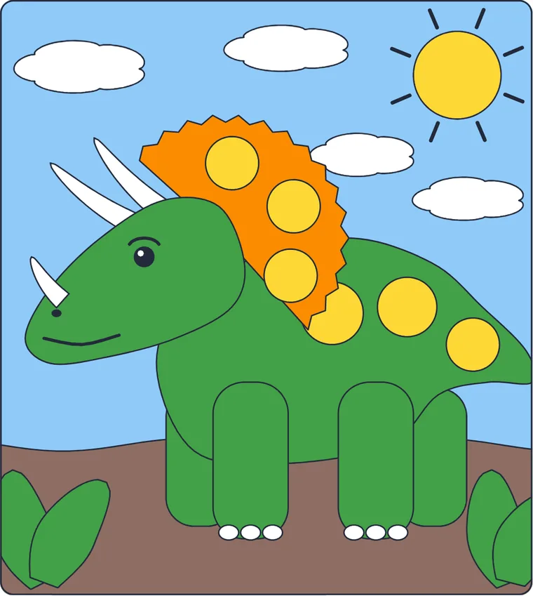 Le tricératops : le dessin une fois colorié