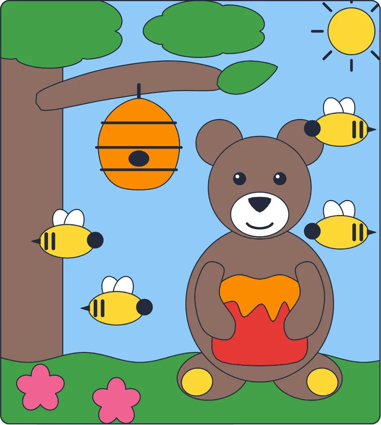 L'ours et le miel : le dessin une fois colorié