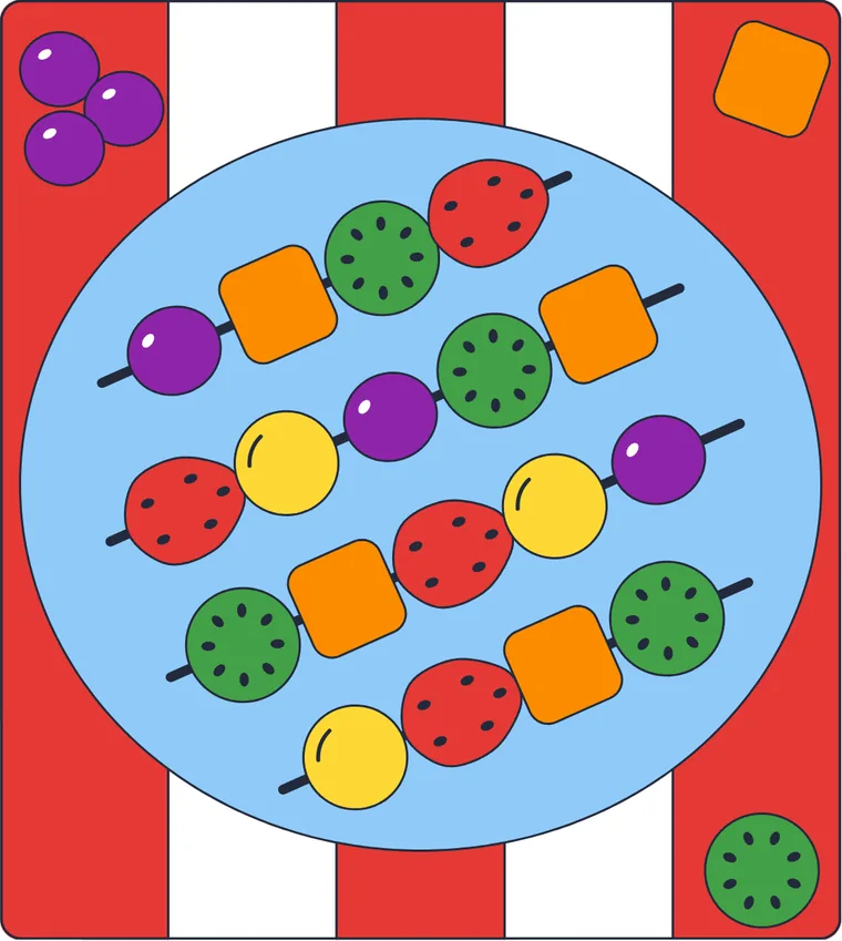 Les brochettes de fruits : le dessin une fois colorié