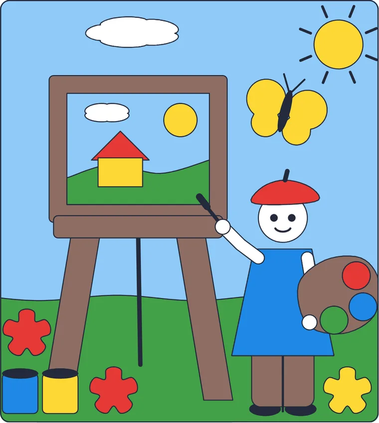 Le peintre et son chevalet : le dessin une fois colorié