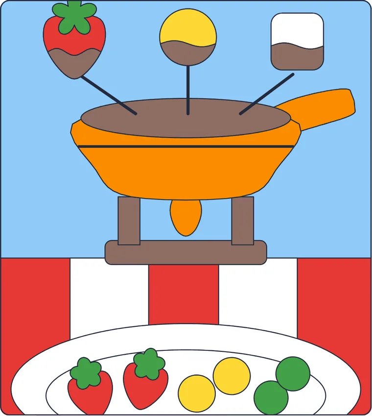 La fondue au chocolat : le dessin une fois colorié