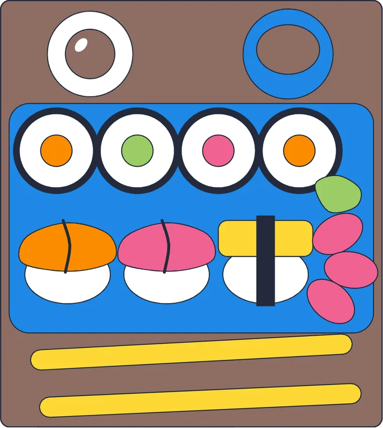 Les sushis : le dessin une fois colorié