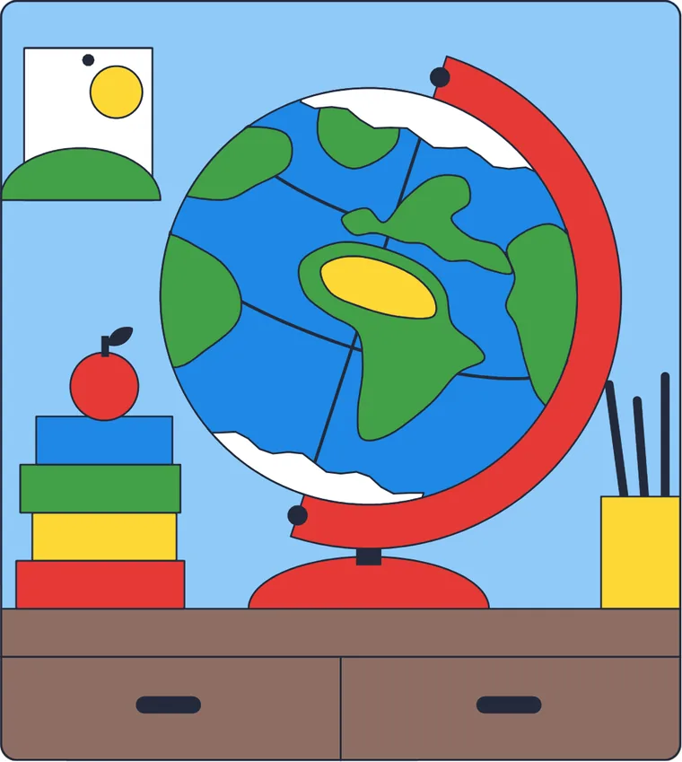 Le globe terrestre : le dessin une fois colorié