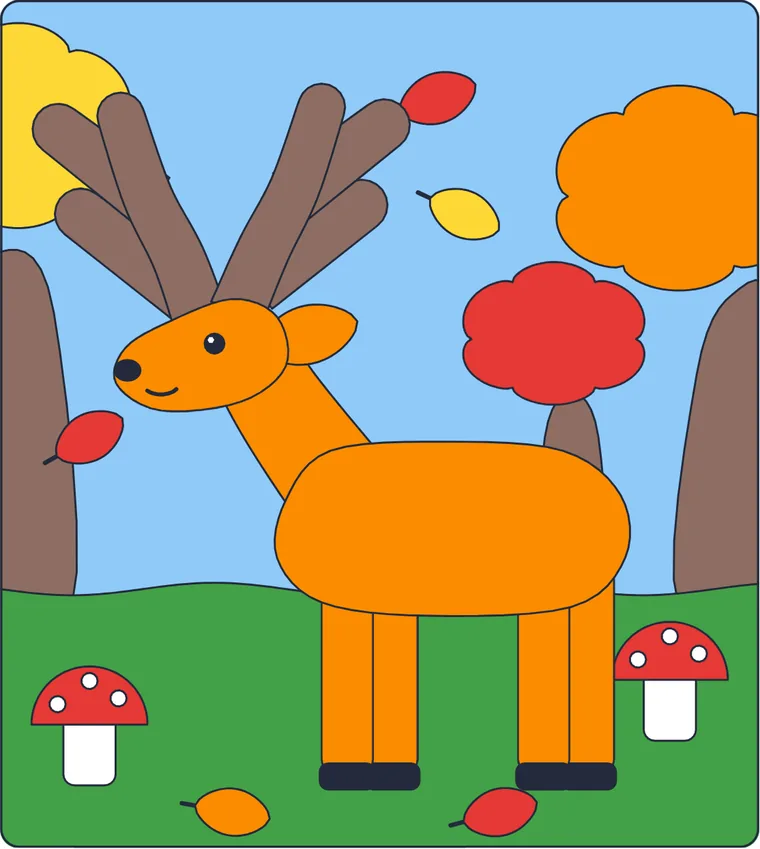 Le cerf : le dessin une fois colorié