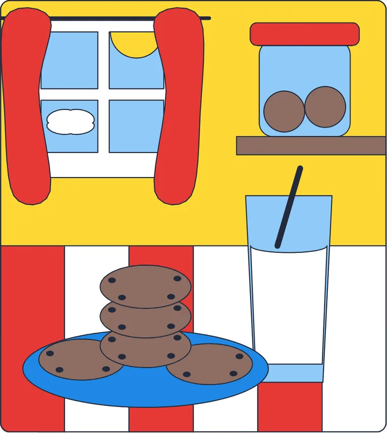 Les cookies et le verre de lait : le dessin une fois colorié