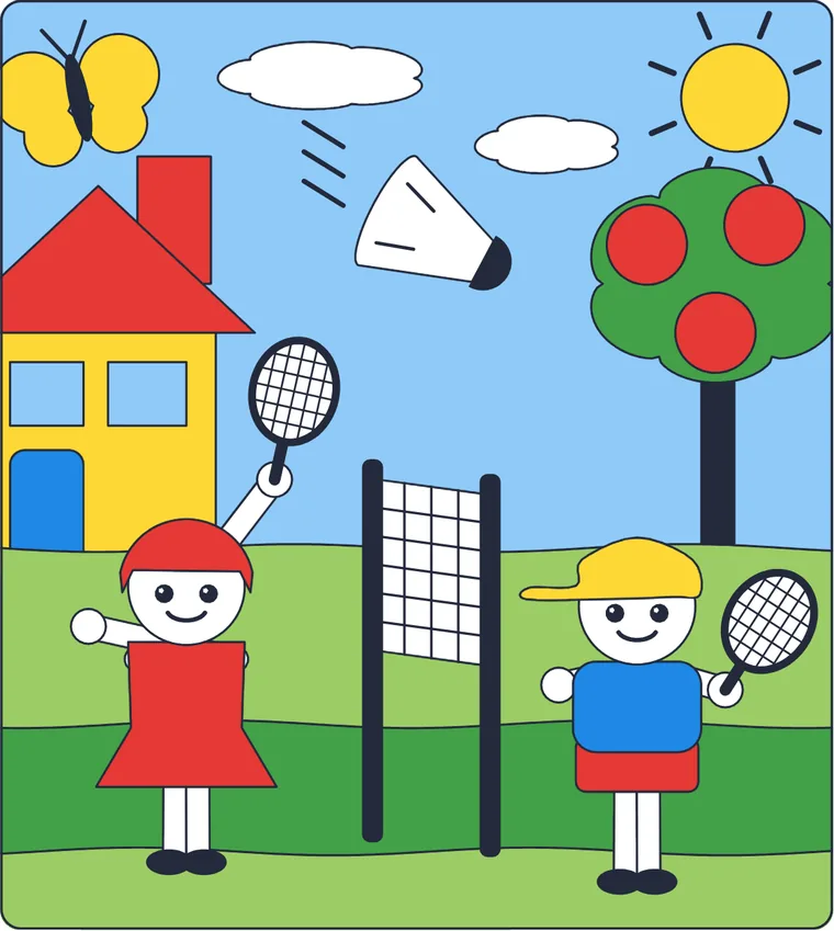 Le badminton : le dessin une fois colorié