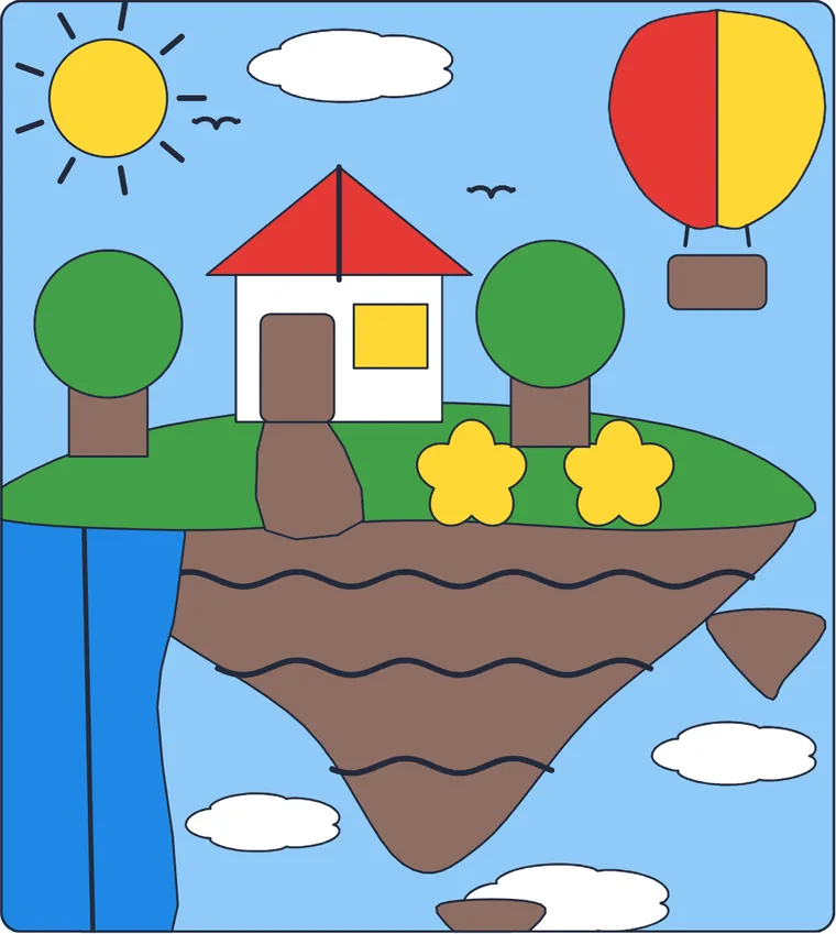 L'île volante : le dessin une fois colorié