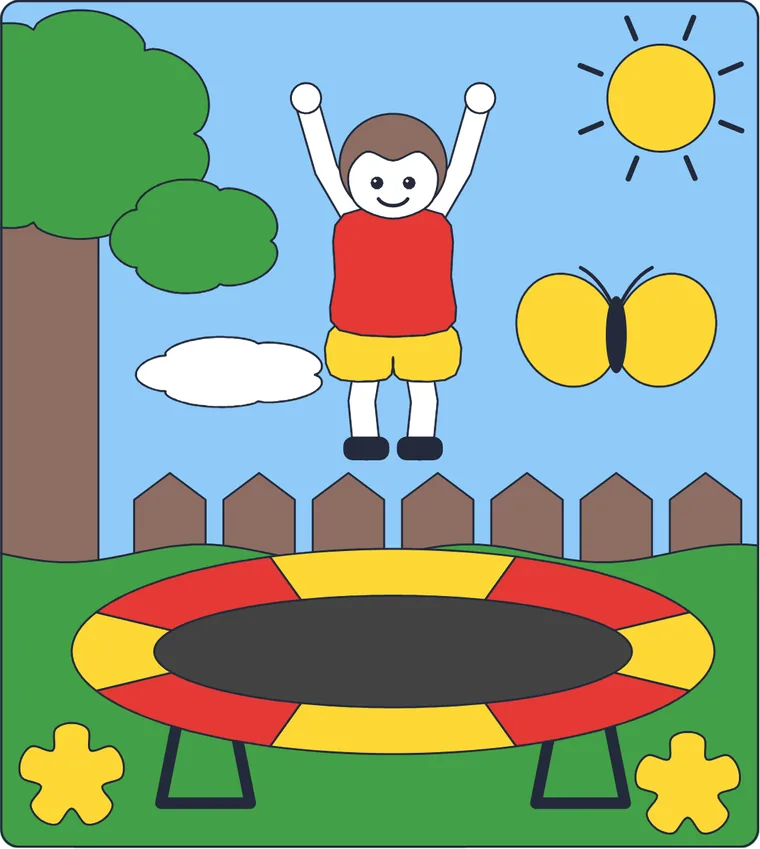 Le trampoline : le dessin une fois colorié