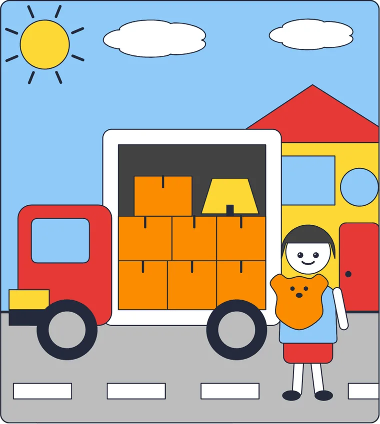 Le camion de déménagement : le dessin une fois colorié