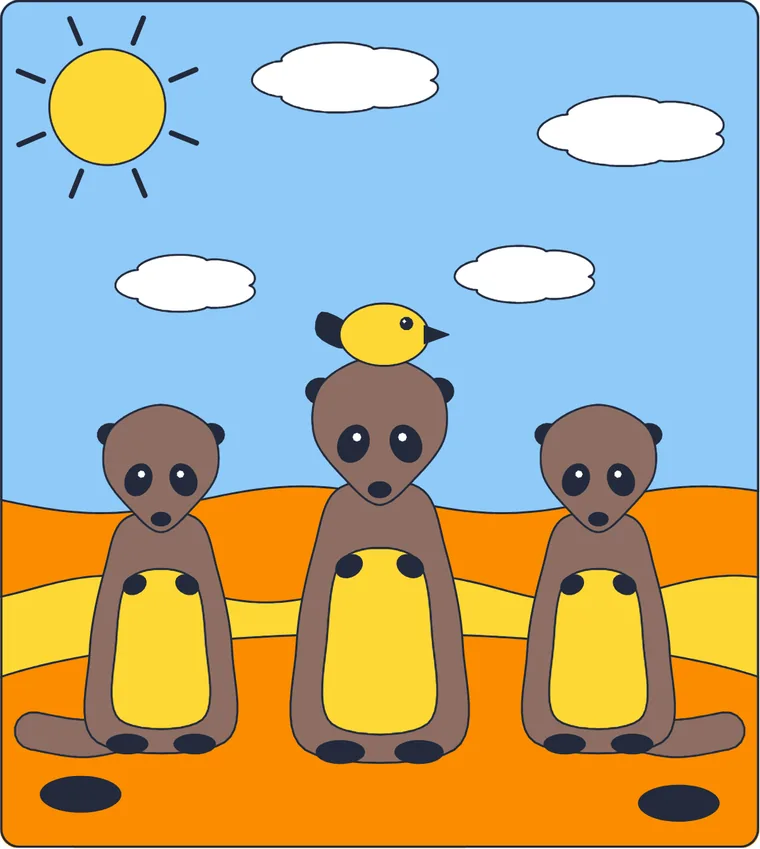 Les suricates : le dessin une fois colorié