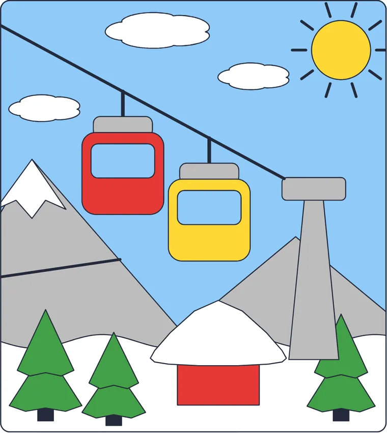 Le téléphérique : le dessin une fois colorié
