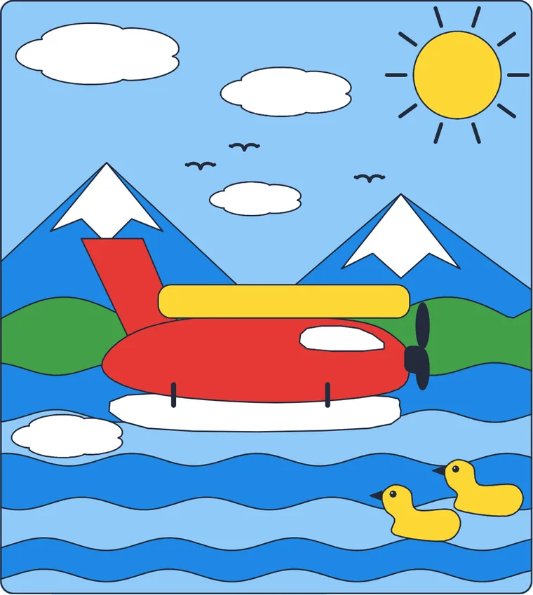 L'hydravion : le dessin une fois colorié