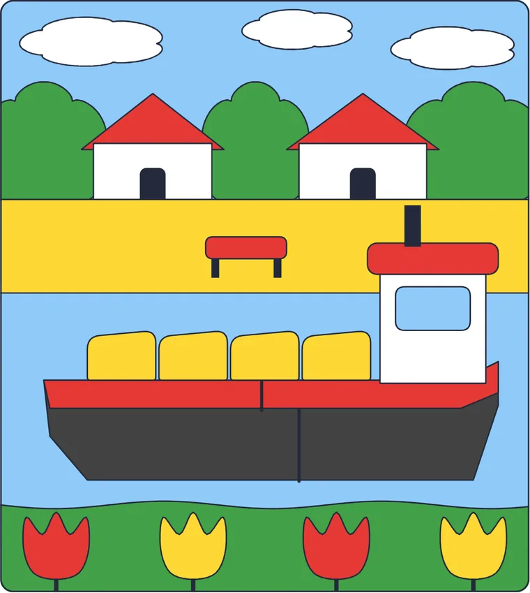 La péniche : le dessin une fois colorié
