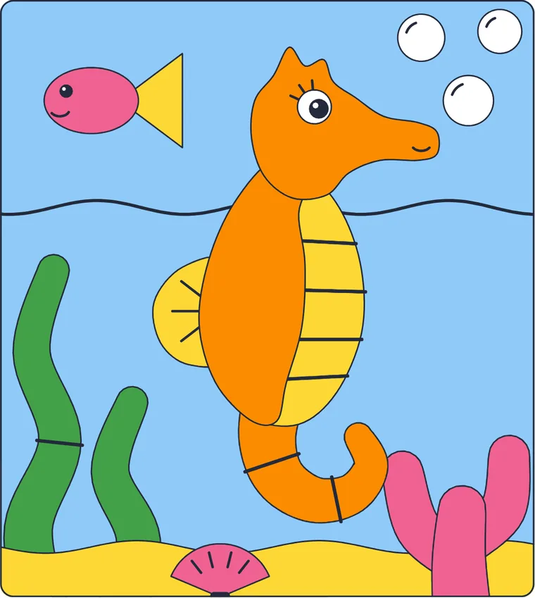 L'hippocampe : le dessin une fois colorié