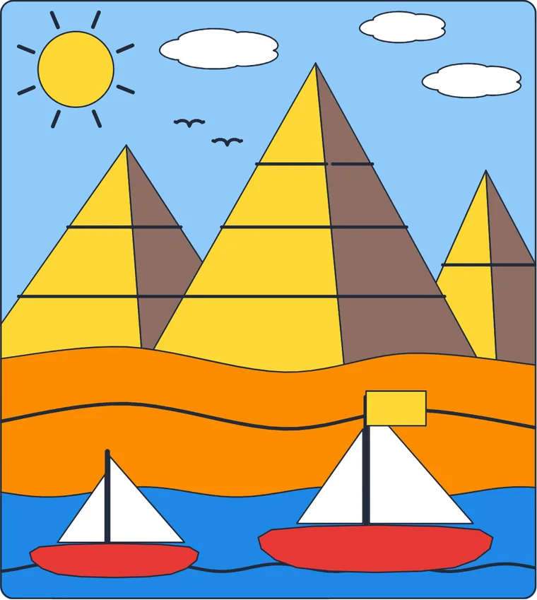 Les pyramides : le dessin une fois colorié