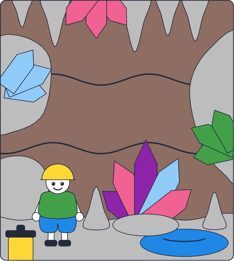 La grotte aux cristaux : le dessin une fois colorié